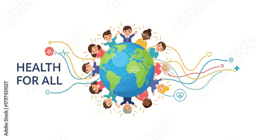 Health for All: Diverse people surrounding the Earth.