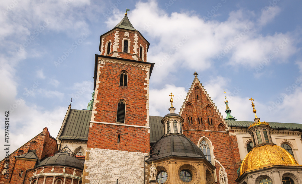 Fototapeta premium Royal Cathedral in area of Wawel Royal Castle in Krakow city, Lesser Poland Voivodeship of Poland