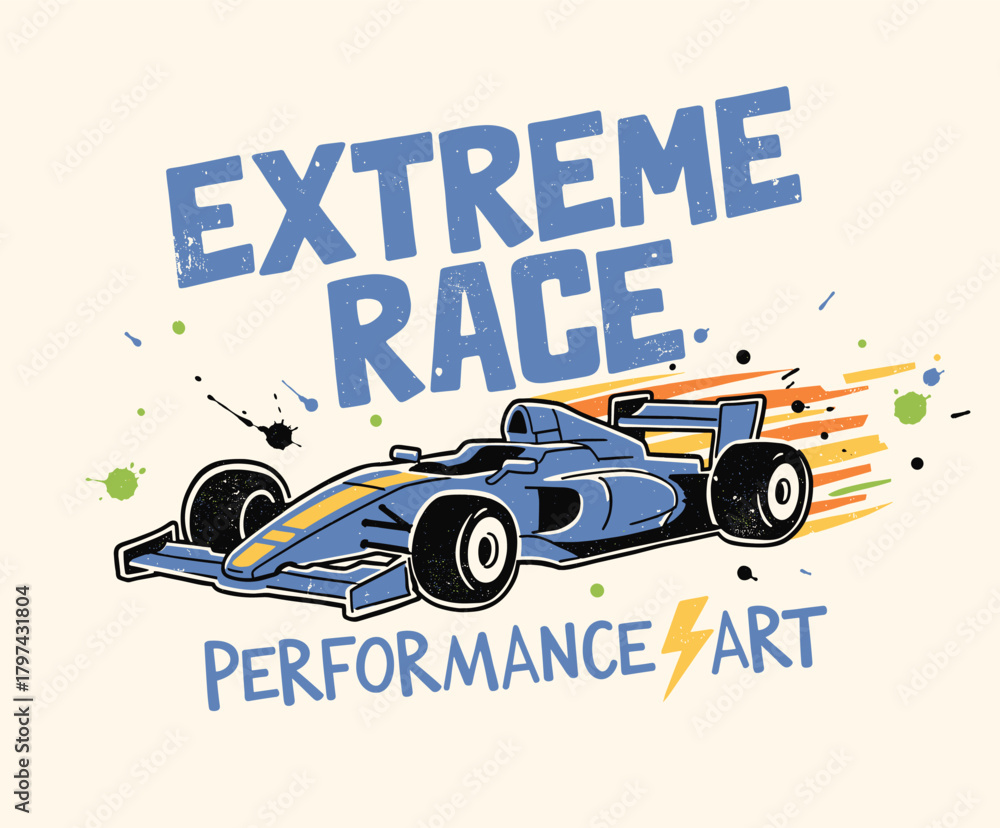 Obraz premium Extreme Race Car Print.Vintage Motorsport Design.F1 Speed Illustration.Retro Style Race Vehicle.Performance Art Graphic