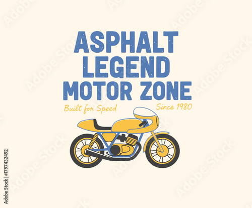 Retro Cafe Racer T-Shirt Design.Asphalt Legend Motor Graphic.Vintage Biker Club Badge.Classic Motorcycle Vector Art.Speed Bike Legend Print