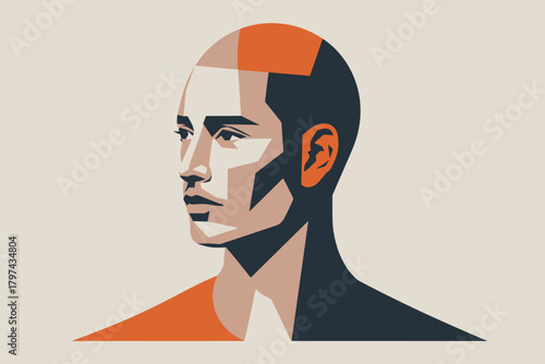 Stylized Portrait of a Thoughtful Man in Minimalist Art Style with Earthy Tones