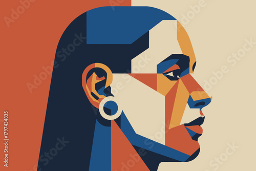 Modern Abstract Portrait of a Woman with Geometric Shapes and Bold Colors for Artistic Appeal