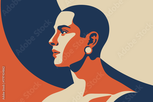 Bold and Elegant Profile Portrait of a Woman in Striking Red and Deep Blue Tones
