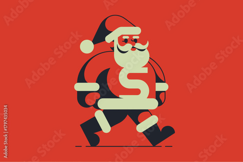 Playful Santa Claus Character in Bold Red and Cream Colors for Festive Holiday Designs