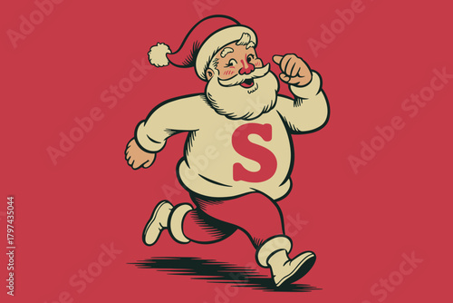 Jolly Santa Running with Energetic Spirit Against Vibrant Red Background