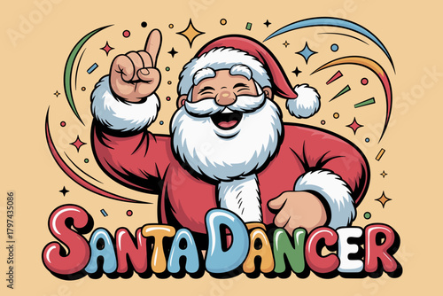 Jolly Santa Dancer Spreading Holiday Cheer with Colorful Confetti and Vibrant Cheerful Vibes