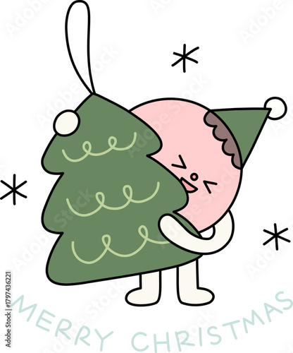 파스텔톤 크리스마스 일러스트_고깔 요정_트리 오너먼트_손글씨