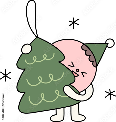 파스텔톤 크리스마스 일러스트_고깔 요정_트리 오너먼트