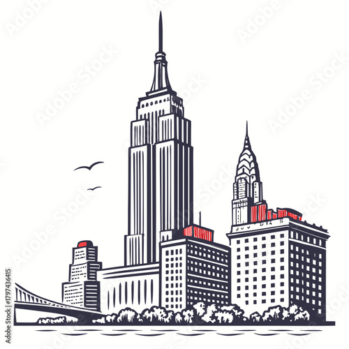 Illustration of the empire state building and chrysler building in new york city, capturing the essence of the citys iconic architecture