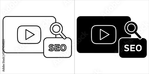 Video seo icon with play button and magnifying glass