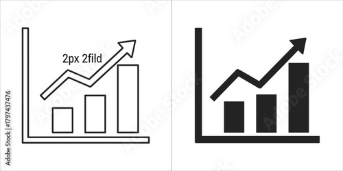 Bar chart with upward trending arrow and line graph