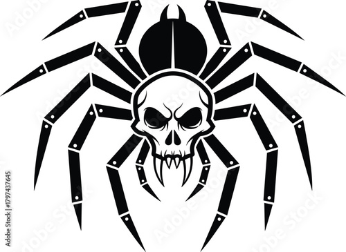 Aggressive spider skull vector illustration with sharp fangs and dark gothic horror design perfect for tattoo, fantasy, and Halloween artwork