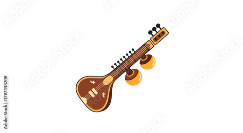 Traditional Indian Sitar Musical Instrument with Multiple Strings.