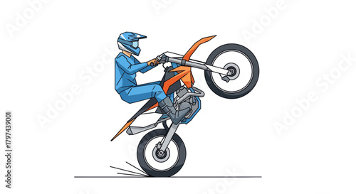 Motorbike Rider Performing a Wheelie Stunt.