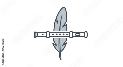 Stylized Illustration of a Flute and Feather Symbol.