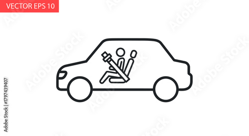 Car Interior Safety Icon with Occupants and Seatbelt.