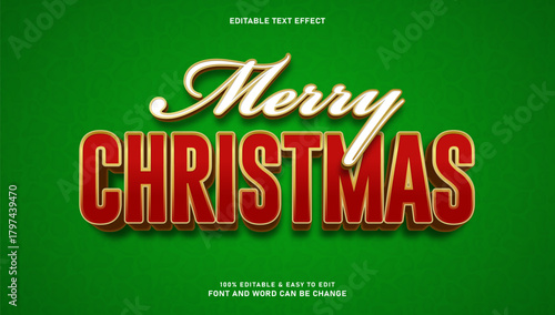 3D Merry Christmas Text Effect with Gold Lines on Green Background and editable