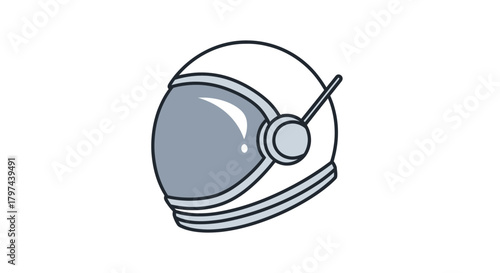 Simple Cartoon Astronaut Helmet with Grey Visor Illustration.