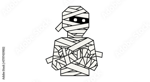 Cartoon Mummy Wrapped in White Bandages Black Eyes.