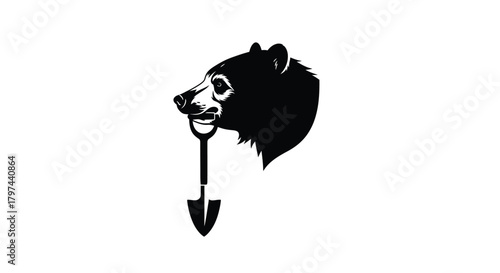 Bear head holding shovel vector illustration