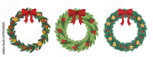 Christmas wreaths in flat vector illustration