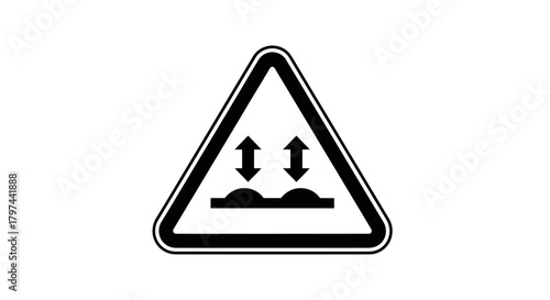 Uneven Road Sign: Black and White Triangular Warning for Bumpy Surface Ahead.