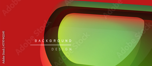 Abstract design features vibrant red, green gradients. Rounded rectangle shapes overlap creating dynamic visual effect. Text reads background design.