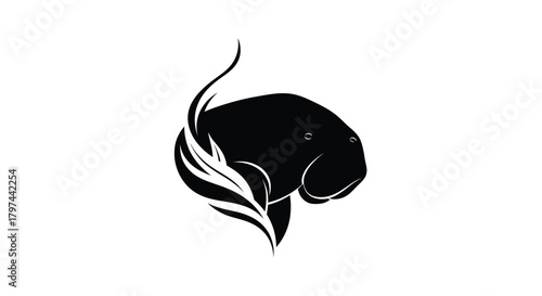 Fotografi Marine mammal manatee head monochrome logo vector illustration