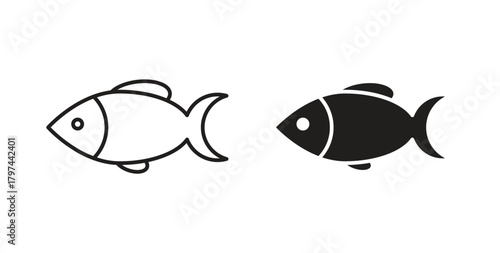 Fish icons set. Simple line vector illustration