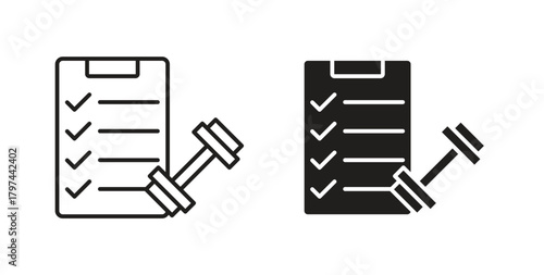 Fitness plan icons set. Simple line vector illustration