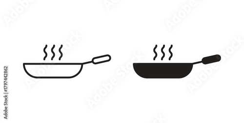 Frying pan icons set. Simple line vector illustration