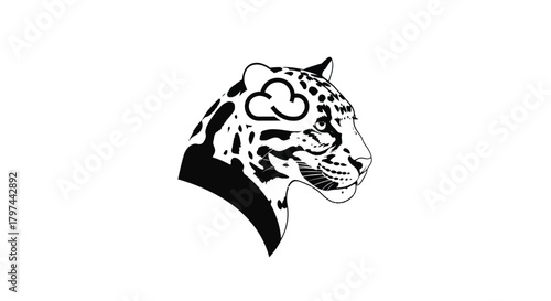 Large cat leopard jaguar head with cloud vector illustration
