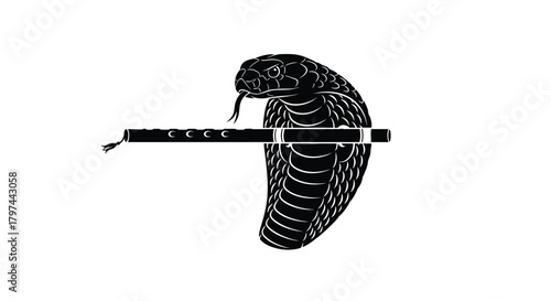 Cobra with flute silhouette logo vector illustration