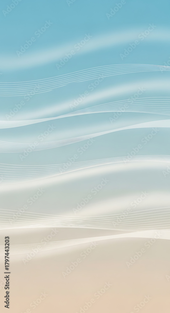 Obraz premium Abstract representation of a beach with sand and water, featuring wavy lines and soft pastel colors