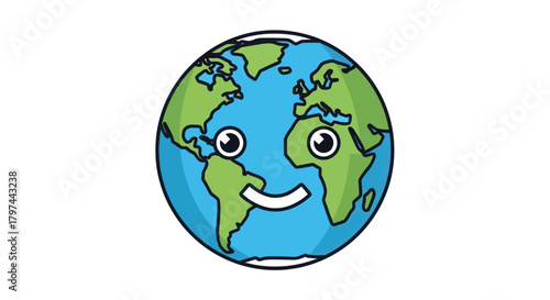 Cute Happy Cartoon Earth Globe Illustration with Friendly Smiling Face.