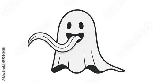 Cartoon Ghost with Tongue Out Halloween Spooky Character.