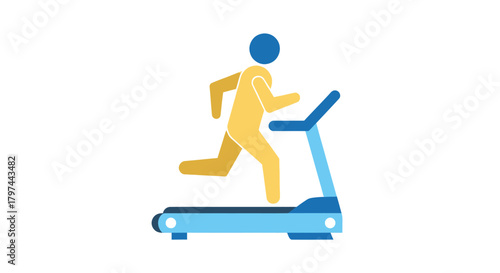Stylized Person Running on a Blue Treadmill Illustration.