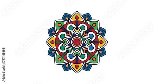 Colorful Intricate Mandala Design with Geometric Patterns.