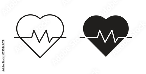 Heartbeat icons set. Simple line vector illustration
