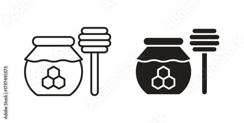 Honey jar icons set. Simple line vector illustration