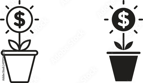 Investment tree icons set. Simple line vector illustration