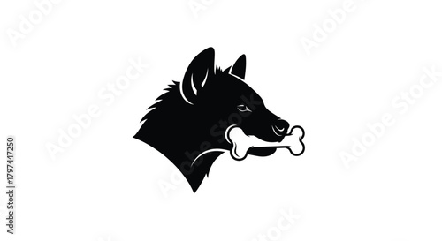 Dog wolf head holding bone vector illustration