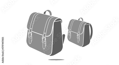 Two Gray School Satchels with Buckles and Straps Different Sizes.