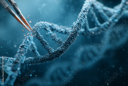 3D render of CRISPR-Cas9 cutting a DNA double helix