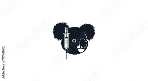 Koala head with syringe graphic vector illustration