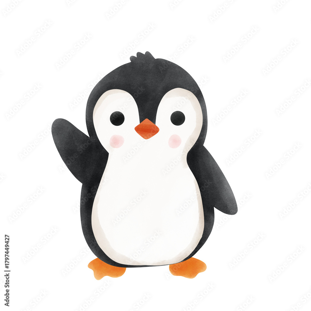Fototapeta premium Hand-drawn penguin illustration in cute winter style. High-quality PNG with transparent background, perfect for kids designs, stickers, branding, posters, education, and animal-themed creative project