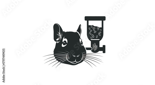 Chinchilla hamster head with food dispenser vector illustration