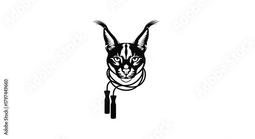 Caracal wild cat head with jump rope vector illustration