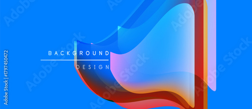 Abstract vibrant design. Overlapping shapes create dynamic visual effect. Blue background enhances colorful elements. Modern, clean aesthetic.
