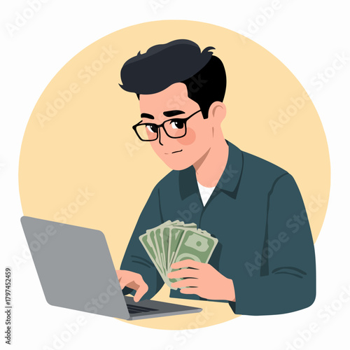 vector illustration of people transacting digital money